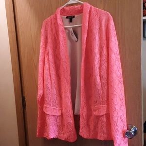 Torrid neon coral lace blazer 3x NWT.